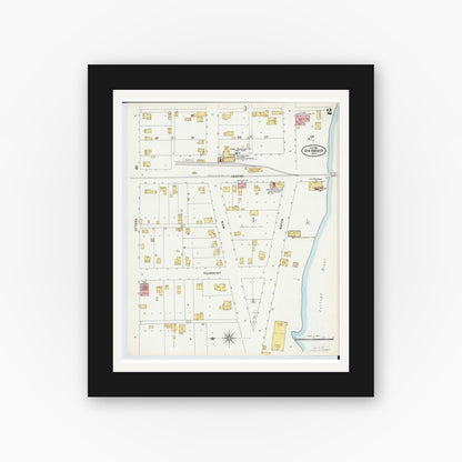 Old map wall art mockup — black gallery frame with white mat — Sanborn Fire Insurance Map from Oak Harbor, Ottawa County, Ohio (1898), Sheet #0002