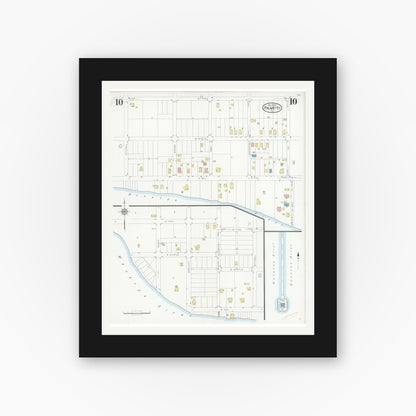 Old map wall art mockup — black gallery frame with white mat — Sanborn Fire Insurance Map from Palmetto, Manatee County, Florida (1930), Sheet #0010