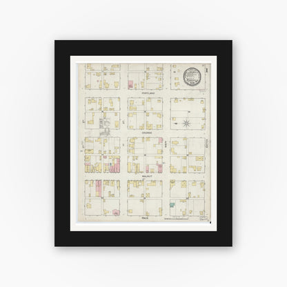 Old map wall art mockup — black gallery frame with white mat — Sanborn Fire Insurance Map from Ridgeville, Randolph County, Indiana (1892) - Complete Map Set