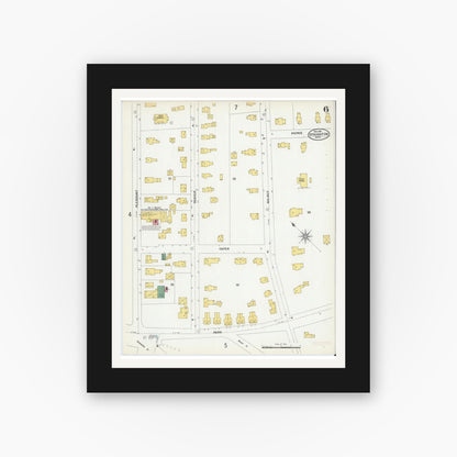 Old map wall art mockup — black gallery frame with white mat — Sanborn Fire Insurance Map from Stoughton, Norfolk County, Massachusetts (1901), Sheet #0006
