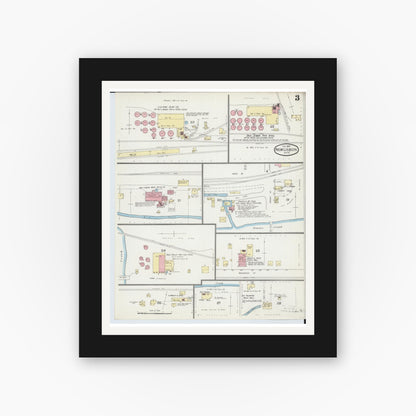Old map wall art mockup — black gallery frame with white mat — Sanborn Fire Insurance Map from New Lisbon, Columbiana County, Ohio (1893), Sheet #0003