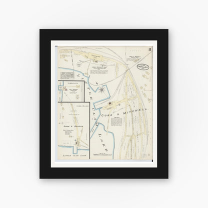 Old map wall art mockup — black gallery frame with white mat — Sanborn Fire Insurance Map from Cadillac, Wexford County, Michigan (1884), Sheet #0008