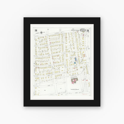Old map wall art mockup — black gallery frame with white mat — Sanborn Fire Insurance Map from Kankakee, Kankakee County, Illinois (1930), Sheet #0031