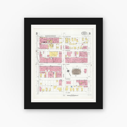 Old map wall art mockup — black gallery frame with white mat — Sanborn Fire Insurance Map from Pekin, Tazewell County, Illinois (1925), Sheet #0003