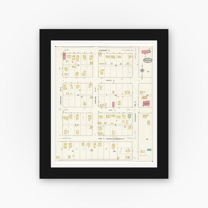 Old map wall art mockup — black gallery frame with white mat — Sanborn Fire Insurance Map from Fremont, Newaygo County, Michigan (1921), Sheet #0003