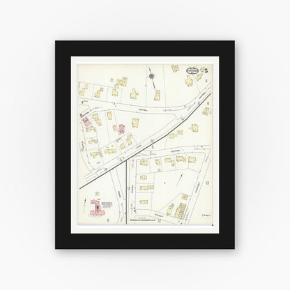 Old map wall art mockup — black gallery frame with white mat — Sanborn Fire Insurance Map from Gardner, Worcester County, Massachusetts (1914), Sheet #0005