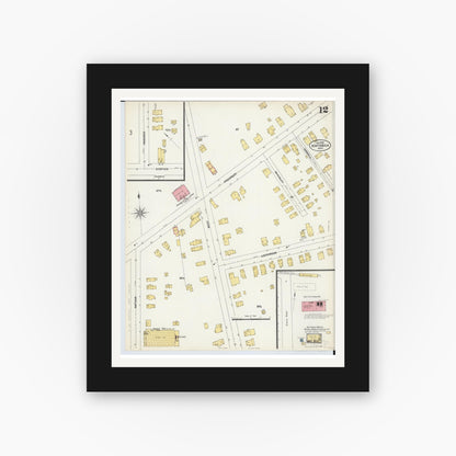 Old map wall art mockup — black gallery frame with white mat — Sanborn Fire Insurance Map from Ashtabula, Ashtabula County, Ohio (1903), Sheet #0012