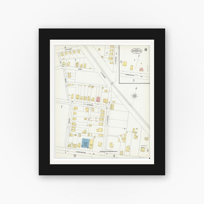 Old map wall art mockup — black gallery frame with white mat — Sanborn Fire Insurance Map from Washington, Warren County, New Jersey (1902), Sheet #0008