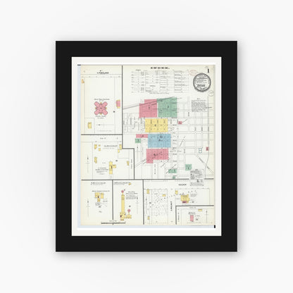 Old map wall art mockup — black gallery frame with white mat — Sanborn Fire Insurance Map from Bryan, Williams County, Ohio (1899) - Complete Map Set