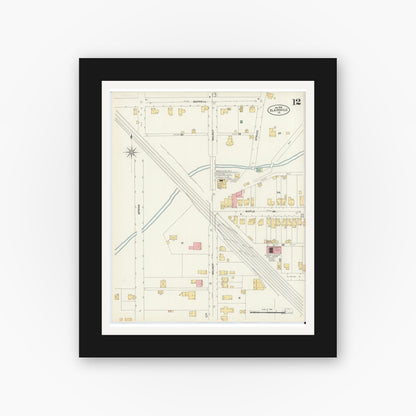 Old map wall art mockup — black gallery frame with white mat — Sanborn Fire Insurance Map from Blairsville, Indiana County, Pennsylvania (1903), Sheet #0012
