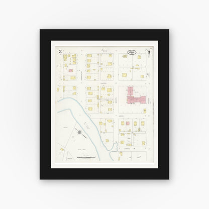 Old map wall art mockup — black gallery frame with white mat — Sanborn Fire Insurance Map from Miami, Roberts County, Texas (1929), Sheet #0003
