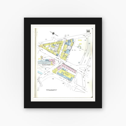 Old map wall art mockup — black gallery frame with white mat — Sanborn Fire Insurance Map from Honolulu, Oahu County, Hawaii (1955), Sheet #0148