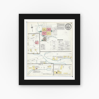 Old map wall art mockup — black gallery frame with white mat — Sanborn Fire Insurance Map from Paw Paw, Van Buren County, Michigan (1911) - Complete Map Set
