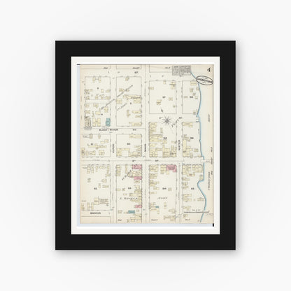 Old map wall art mockup — black gallery frame with white mat — Sanborn Fire Insurance Map from Cheboygan, Cheboygan County, Michigan (1884), Sheet #0004