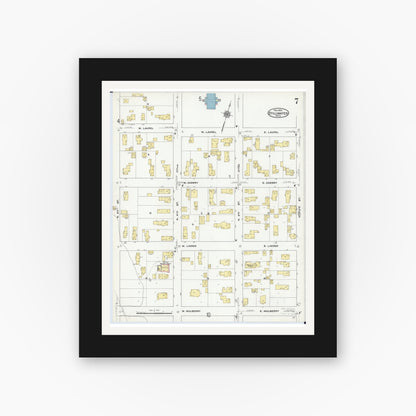 Old map wall art mockup — black gallery frame with white mat — Sanborn Fire Insurance Map from Stillwater, Washington County, Minnesota (1910), Sheet #0007