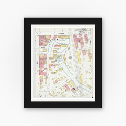 Old map wall art mockup — black gallery frame with white mat — Sanborn Fire Insurance Map from Battle Creek, Calhoun County, Michigan (1899), Sheet #0010