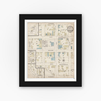 Old map wall art mockup — black gallery frame with white mat — Sanborn Fire Insurance Map from Georgetown, Williamson County, Texas (1885), Sheet #0001