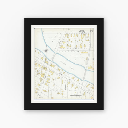 Old map wall art mockup — black gallery frame with white mat — Sanborn Fire Insurance Map from Oconto, Oconto County, Wisconsin (1904), Sheet #0014
