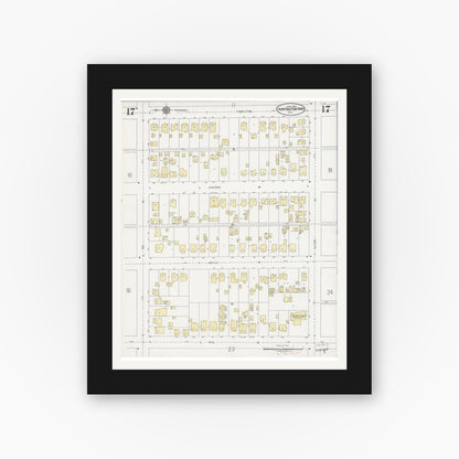 Old map wall art mockup — black gallery frame with white mat — Sanborn Fire Insurance Map from Huntington Park, Los Angeles County, California (1924), Sheet #0017