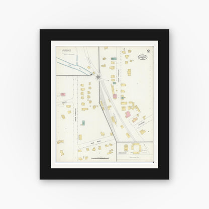 Old map wall art mockup — black gallery frame with white mat — Sanborn Fire Insurance Map from Ghent, Columbia County, New York (1905), Sheet #0002