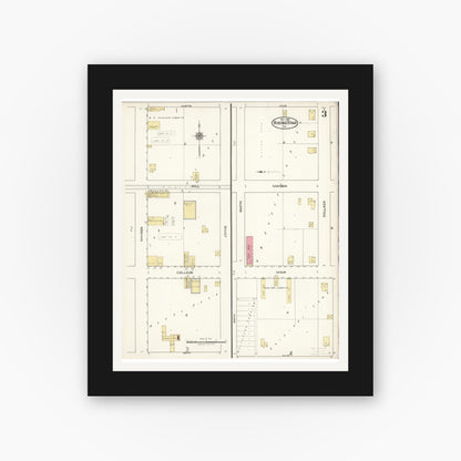 Old map wall art mockup — black gallery frame with white mat — Sanborn Fire Insurance Map from Rising Star, Eastland County, Texas (1921), Sheet #0003