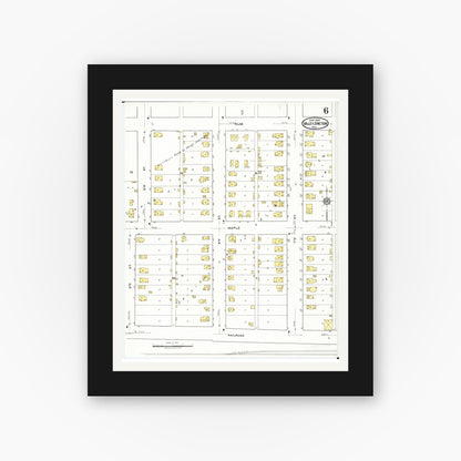 Old map wall art mockup — black gallery frame with white mat — Sanborn Fire Insurance Map from Valley Junction, Polk County, Iowa (1920), Sheet #0006