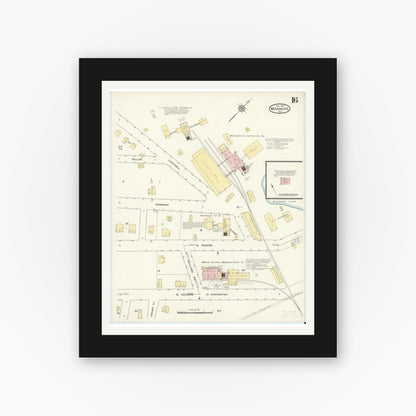 Old map wall art mockup — black gallery frame with white mat — Sanborn Fire Insurance Map from Waxahachie, Ellis County, Texas (1914), Sheet #0016