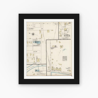 Old map wall art mockup — black gallery frame with white mat — Sanborn Fire Insurance Map from Fort Worth, Tarrant County, Texas (1885), Sheet #0011