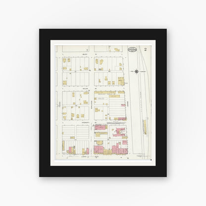 Old map wall art mockup — black gallery frame with white mat — Sanborn Fire Insurance Map from Mission, Hidalgo County, Texas (1919), Sheet #0002