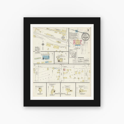 Old map wall art mockup — black gallery frame with white mat — Sanborn Fire Insurance Map from Highland, Iowa County, Wisconsin (1915) - Complete Map Set