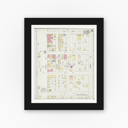 Old map wall art mockup — black gallery frame with white mat — Sanborn Fire Insurance Map from Willmar, Kandiyohi County, Minnesota (1893), Sheet #0002