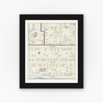 Old map wall art mockup — black gallery frame with white mat — Sanborn Fire Insurance Map from Ilion, Herkimer County, New York (1884), Sheet #0002