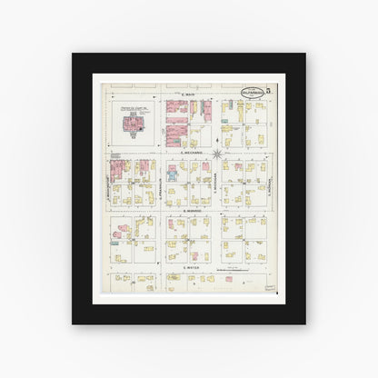 Old map wall art mockup — black gallery frame with white mat — Sanborn Fire Insurance Map from Valparaiso, Porter County, Indiana (1892), Sheet #0005