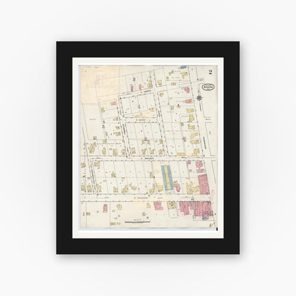 Old map wall art mockup — black gallery frame with white mat — Sanborn Fire Insurance Map from Akron, Fulton County, Indiana (1932), Sheet #0002