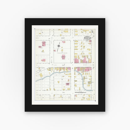Old map wall art mockup — black gallery frame with white mat — Sanborn Fire Insurance Map from Henderson, Sibley County, Minnesota (1917), Sheet #0002
