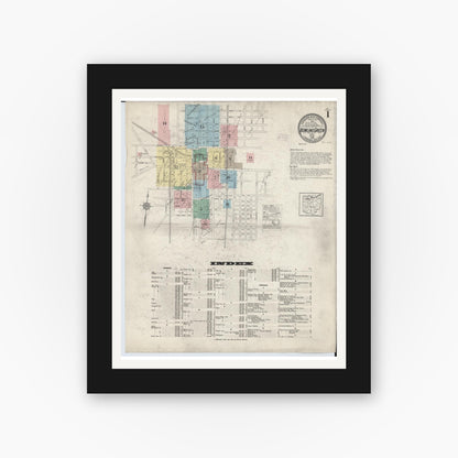 Old map wall art mockup — black gallery frame with white mat — Sanborn Fire Insurance Map from Bowling Green, Wood County, Ohio (1915), Sheet #0001