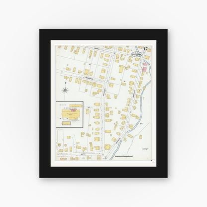 Old map wall art mockup — black gallery frame with white mat — Sanborn Fire Insurance Map from North Adams, Berkshire County, Massachusetts (1901), Sheet #0017