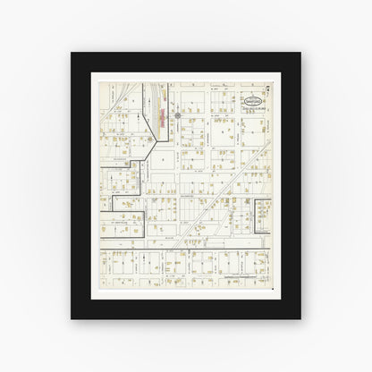 Old map wall art mockup — black gallery frame with white mat — Sanborn Fire Insurance Map from Sanford, Seminole County, Florida (1917), Sheet #0007