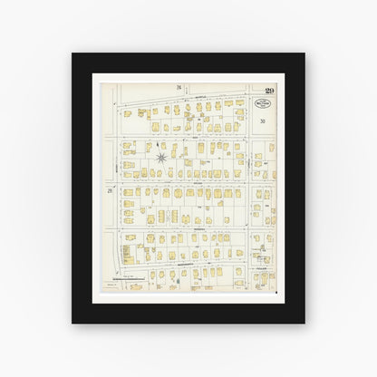 Old map wall art mockup — black gallery frame with white mat — Sanborn Fire Insurance Map from Waltham, Middlesex County, Massachusetts (1903), Sheet #0029