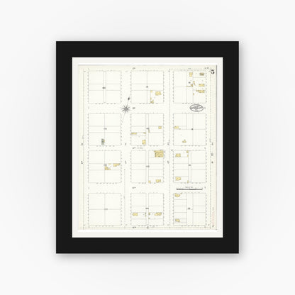 Old map wall art mockup — black gallery frame with white mat — Sanborn Fire Insurance Map from National City, San Diego County, California (1907), Sheet #0005