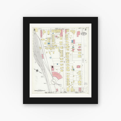 Old map wall art mockup — black gallery frame with white mat — Sanborn Fire Insurance Map from Kingston, Luzerne County, Pennsylvania (1925), Sheet #0003