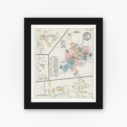 Old map wall art mockup — black gallery frame with white mat — Sanborn Fire Insurance Map from Amesbury, Essex County, Massachusetts (1889), Sheet #0001