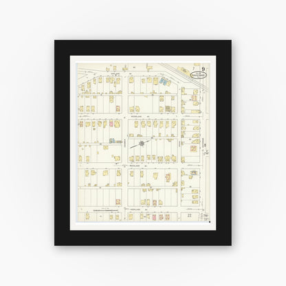 Old map wall art mockup — black gallery frame with white mat — Sanborn Fire Insurance Map from Punxsutawney, Jefferson County, Pennsylvania (1912), Sheet #0009