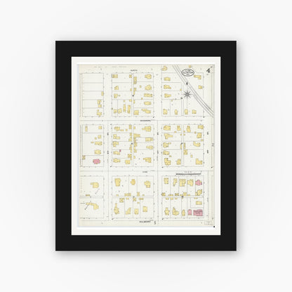 Old map wall art mockup — black gallery frame with white mat — Sanborn Fire Insurance Map from Clinton, Vermillion County, Indiana (1905), Sheet #0004
