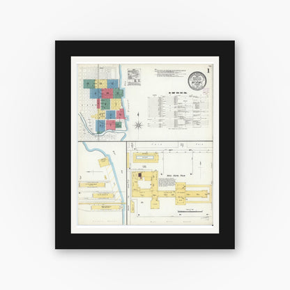 Old map wall art mockup — black gallery frame with white mat — Sanborn Fire Insurance Map from Miami, Dade County, Florida (1906), Sheet #0001