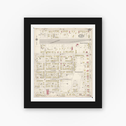 Old map wall art mockup — black gallery frame with white mat — Sanborn Fire Insurance Map from Alliance, Stark County, Ohio (1921), Sheet #0035