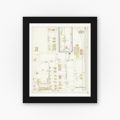 Old map wall art mockup — black gallery frame with white mat — Sanborn Fire Insurance Map from Newport, Perry County, Pennsylvania (1911), Sheet #0007