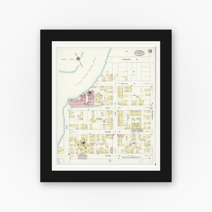 Old map wall art mockup — black gallery frame with white mat — Sanborn Fire Insurance Map from Cohoes, Albany County, New York (1910), Sheet #0031