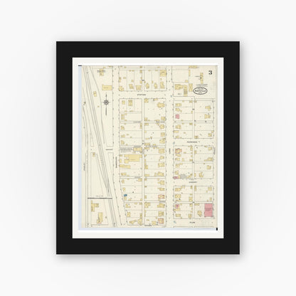 Old map wall art mockup — black gallery frame with white mat — Sanborn Fire Insurance Map from Ashville, Pickaway County, Ohio (1916), Sheet #0003