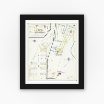 Old map wall art mockup — black gallery frame with white mat — Sanborn Fire Insurance Map from Gladstone, Delta County, Michigan (1907), Sheet #0006